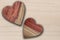 Two wooden heart shaped ,Wood heart shape background
