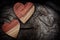 Two wooden heart shaped ,Wood heart shape background