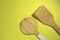 Two wooden kitchen spatulas. Top view. Close up