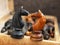 Two wooden knights in chess, retro and vintage object, game
