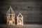 Two wooden lanterns on old rustic background