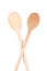 Two wooden long stirring spoons isolated on white background, surface. Kitchen accessory. Path saved, clipping path