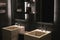 Two wooden sinks in a bathroom under two glass mirrors.