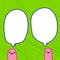 Two worms talking smiling hand drawn vector illustration with speech bubble