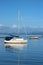 Two yachts at anchor, Morecambe Bay at high tide