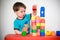 Two years child with colorful construction set