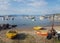 Two yellow boats and one orange boat in marina - port in Vibo M