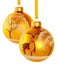 Two yellow Christmas balls