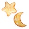 Two yellow cookie star and moon