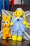 Two yellow hares handmade toys