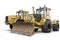 Two yellow heavy wheeled tractors isolated