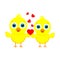 Two yellow little lolly chickens with hearts