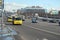 Two yellow minibuses moving on the allocated strip on Volokolamskoye Highway. Moscow