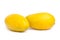 Two yellow ripened mangoes on white background