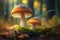 two yellowish mushrooms growing in the forest, Generative AI, mycology, foraging, fungus, biodiversity