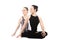 Two Yogi female partners relaxing in yoga Lotus Pose