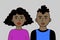 Two Young Adults, African or Brazilian Man And Woman. Pair of friendly nice people with black skin, cartoon simple portrait.