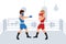 Two young boxers fight in the ring