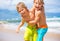 Two young boys having fun on tropcial beach