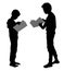 Two young boys reading books silhouettes