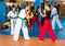 Two young female fighters sparring during mugendo training