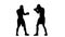 Two young fighters train left hook to the head. Silhouette