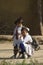 Two young girls wearing school uniform, Bardia, Nepal