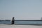 Two young girls and women standing on port of istanbul kadikoy.