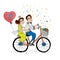 Two young lovers riding a tandem bicycle