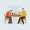 Two young men playing chess - flat vector illustration for banners, apps and web.