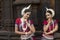 Two Young odissi female artists at Mukteshvara Temple,Bhubaneswar, Odisha, India