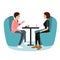 Two young woman chatting in a coffee shop. Best friends meeting, vector illustration