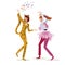 Two young women in carnival costumes. Jungle Masquerade. Panther, flamingo. Vector design for posters, banners, cards and invitati