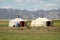 Two yurts in steppe, Mongolia