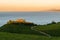 Txakoli white wine vineyards with the Cantabrian sea in the background, Getaria, Spain