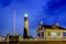 Tybee island beach lighthouse with thunder and lightning