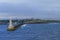 Tynemouth lighthouse in Great Britain, port entrance to Newcastle