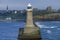 Tynemouth lighthouse in Great Britain, port entrance to Newcastle