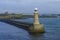 Tynemouth lighthouse in Great Britain, port entrance to Newcastle