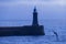 Tynemouth lighthouse in Great Britain, port entrance to Newcastle