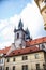 Tynsky chram gothic church near Staromestske square. Gothic architecture of Prague, Czech Republic.
