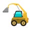 Type of agricultural vehicle or harvester machine combine and yellow excavator icon with accessories for plowing mowing