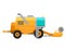 Type of agricultural yellow vehicle or harvester machine combine and icon with accessories for plowing mowing, planting