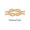 Type of nautical or marine node granny knot for rope with a loop.