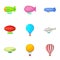 Types of airship icons set, cartoon style