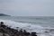 Types of the Black Sea. The outskirts of Anapa. Mountains and rocks, pebble beach, storm.