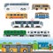 Types of buses, minibuses, railroad trains, trolleybuses, trackless tram vector