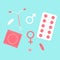 Types of contraception. Pills, calendar, patch, condom and coil. Vector illustration