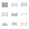 Types of fence icons set, outline style