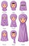 Types of Islamic traditional veils of female in cartoon style